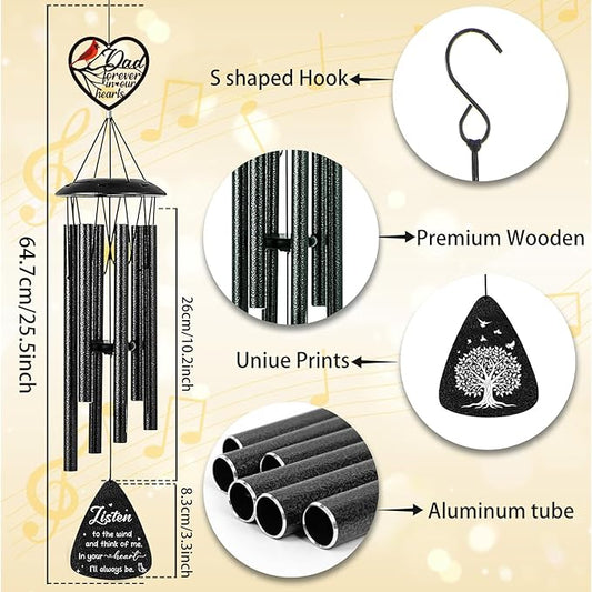 Memorial Gifts for Loss of Dad Father- Luvsweets 36'' Memorial Wind Chimes for Outside, Sympathy Bereavement Condolence Grief Remembrance Funeral Gifts for Loss of Dad, with S Hook Greeting Card