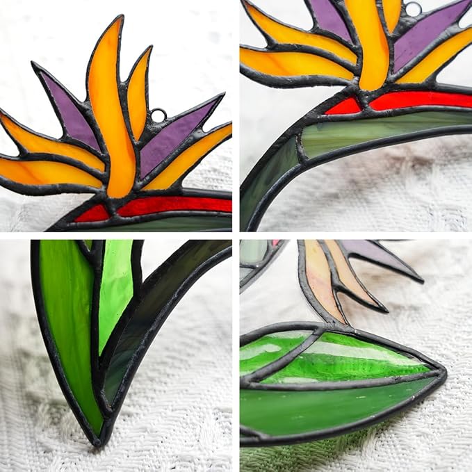 Bird of Paradise Flower Decor Stained Glass Suncatcher,Artificial Fake Flowers Gift for Women,Flowers Ornament Stained Glass Window Hangings,Housewarming Gifts for Mom Grandma