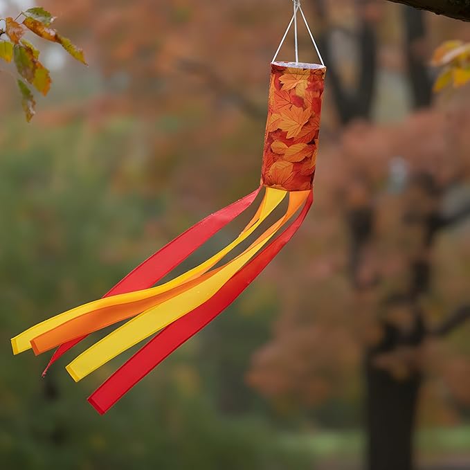 Madrona Brands Fall Leaves Windsock | Durable Outdoor Hanging Wind Decoration | Patio, Porch, Yard | 48 Inch