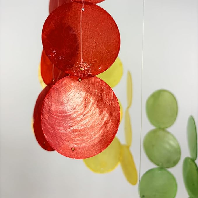 Wind Chimes for Outside Handmade Rainbow Capiz Shells Seashell Sea Glass Arts Windchime Beach Coastal Outdoor Crafts Garden Decor Gardening for Women Patio Finds