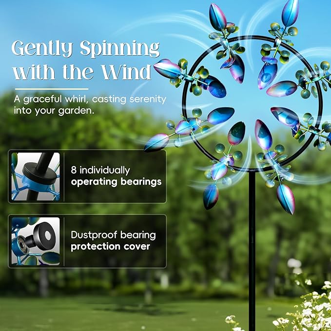 Pure Echo Large Wind Spinners Outdoor, Kinetic Metal Wind Spinners for Yard and Garden, Gift for Family or Friends (30'' W x 87'' H)