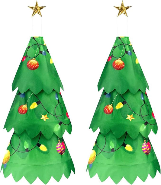 2 Pcs Christmas Tree 3D Windsock Applique Christmas Tree Windsock 36 Inch Indoor Outdoor Hanging Winter Polyester Wind Sock Xmas Party Gift Decorations for Garden Porch Yard Patio Lawn