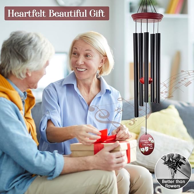 Windchime Cardinal Memorial Wind Chimes –Tuned Sympathy Wind Chime with “Cardinals Appear When Angels are Near” Saying, Red Bird Wind Sail, Outdoor Garden Gift for Loss of Loved One, Mom, Grandma