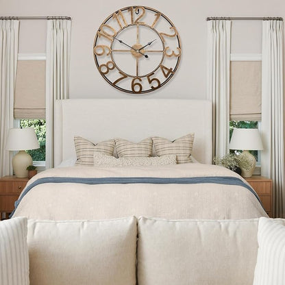30 Inch Large Outdoor Clock, Vintage Gold Oversized Battery Analog Clock Silent Non-Ticking, Gaint Rustic Industrial Metal Decorative Wall Clock for Living Room, Kitchen, Farmhouse, Patio
