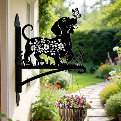 Rngmsi Metal Plant Hangers Outdoor, Dachshund Wall Mounted Hanging Plant Bracket Outside, Flower Pot Bird Feeder Wind Chimes Hangers Decorations