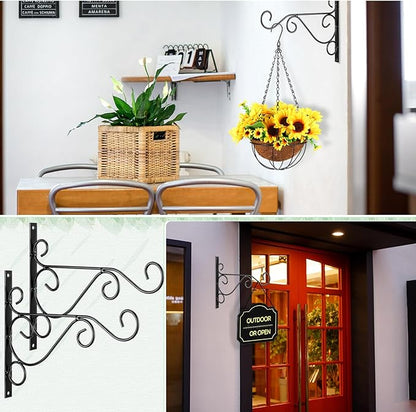 Tandefio 4 Pcs Hanging Plant Brackets 10 Inch Outdoor Wall Mount Metal Plant Hanger Hooks with Screws for Bird Feeder Wind Chime Lanterns Holiday Decoration (Black)