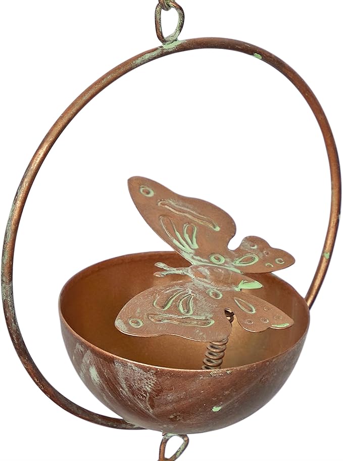 Alpine Corporation QES142HH Metal Hanging Butterfly with Spring Chain Rain Catcher, Décor for Garden, Patio, & Lawn, 73" H