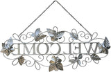 Queltharion Metal Welcome Wall Decor Rustic Farmhouse Distressed Flower and Butterfly Welcome Sign Hanging Decorative for Garden Porch Patio Yard Outdoor 23.5" L Blue