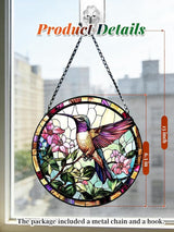 Stained Glass Window Hanging, Hummingbird Suncatcher for Door Home Decor, Birds Flowers Sun Catcher Ornament Mother's Day Birthday Gifts for Bird Lovers Women Men Mom 6.3 in