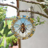 Acrylic Window Hanging, Bee Flowers Yellow Suncatcher Window Doors Home Decoration, Christmas Ornament, Birthday Gifts for Garden Lover