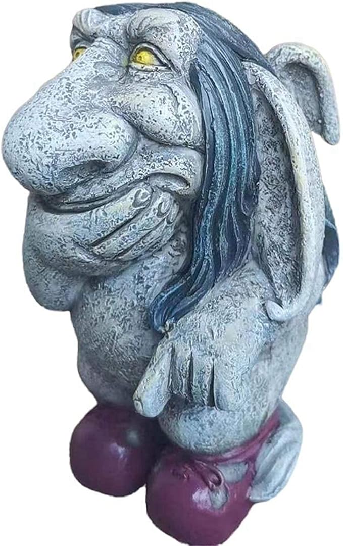 Gray Resin Thinking Gnome Troll Sculpture, Garden Statue Decor for Outdoor Patio Halloween, Christmas Decorations, Parties and Events