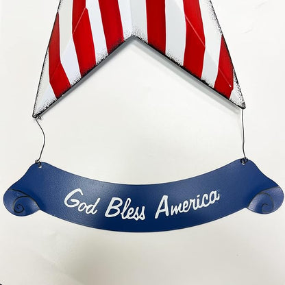 Rustic Metal 3D Barn Americana Stars, Patriotic USA Flag Wall Star with God Bless America Sign, July 4th Country Decor for Indoor & Outdoor Wall Decoration