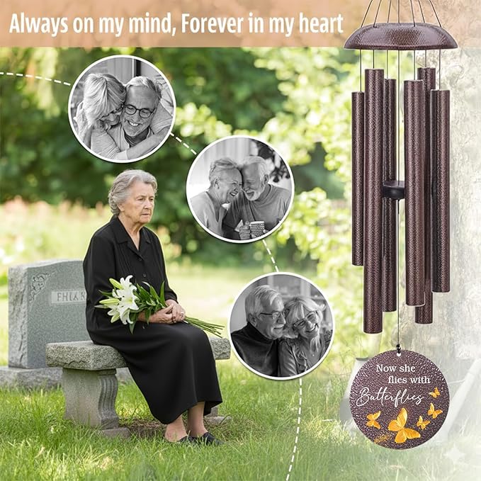 Personalized Wind Chimes, 36inch/45inch Custom Name Keepsake, Gifts for Loss of Loved One, Memorial Wind Chimes in Loving Memory of Dad/Mom, Butterfly Fly to Heaven (Produced in USA)