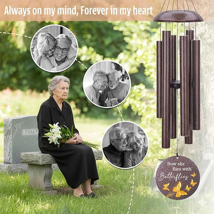 Personalized Wind Chimes, 36inch/45inch Custom Name Keepsake, Gifts for Loss of Loved One, Memorial Wind Chimes in Loving Memory of Dad/Mom, Butterfly Fly to Heaven (Produced in USA)