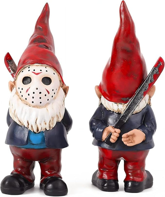 Garden Gnome Statue, Gothic Decor, Horror Gnomes Spooky Collectible for Halloween Outdoor Decorations