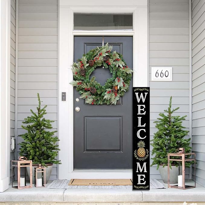 Welcome With Pineapple Sign for Front Door, 4ft Tall Front Porch Decor, Vertical Wooden Signs for Front Porch, Rustic Farmhouse Wood Porch Decorations Outdoor