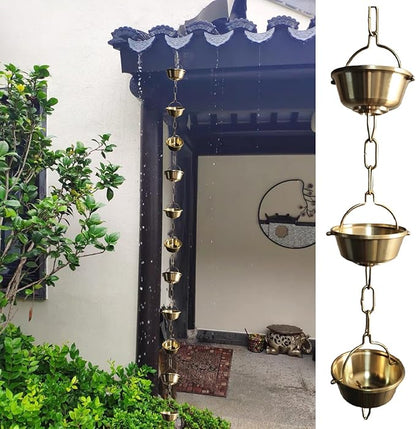 Outside Rain Catcher Chain Copper, House Roof Eaves Hanging Ornament, Gutter Downspout Replacement, Adjustable Length Rain Drain Link (5m (16.4ft))