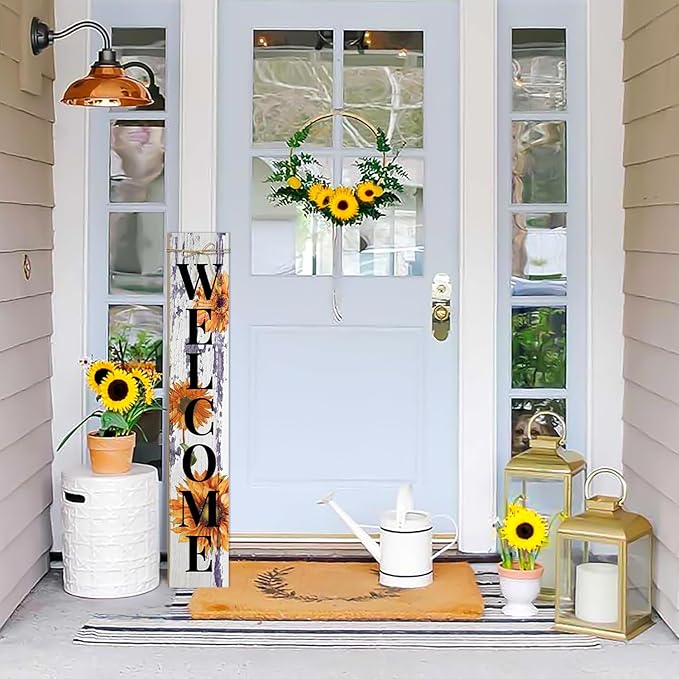 Sunflower Welcome Porch Sign Decor Summer Wooden Hanging Sign Door Porch Standing Decorative Signs Plaques for Front Door Farmhouse Outdoor Indoor Welcome Sign Wall Craft Decor 47.2"H