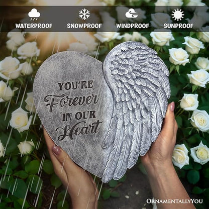 OrnamentallyYou Elegant Resin Stepping Stone, Outdoor Garden Pathway Decoration (You’re Forever in Our Hearts Angel Wing Stepping Stone, 9.5" Garden Decorative Memorial Resin Figurine)