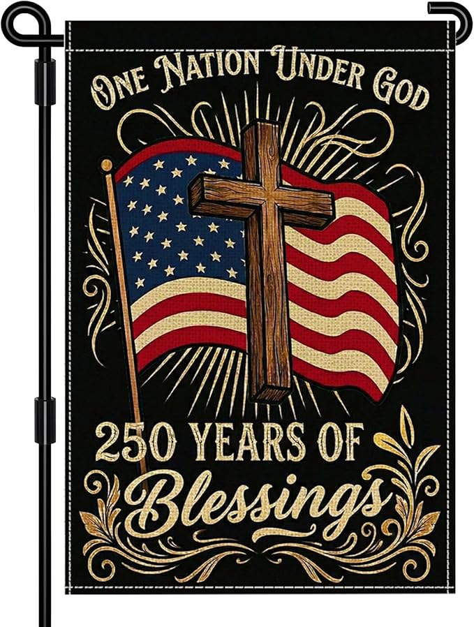 250 Years America Garden Flag, Double Sided 12x18 Patriotic Banner, One Nation Under God, 1776-2026 US Semiquincentennial Yard Decor