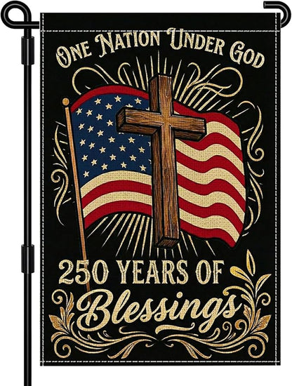 250 Years America Garden Flag, Double Sided 12x18 Patriotic Banner, One Nation Under God, 1776-2026 US Semiquincentennial Yard Decor