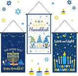 Tegeme 3 Pcs Hanukkah Door Sign Flag Chanukah Blue White Door Hanging Banner Menorah Star of David Menorah Wall Decoration for Hanukkah Party Supplies Outdoor Indoor Decoration