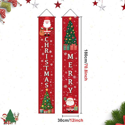 BlissYard Christmas Porch Banner 12x71 Cartoon Santa Tree Decorations Christma Door Banner Hanging Sign Merry Christmas Banner Front Xmas Door Cover Entryway Outdoor Decor Winter Welcome Home Yard Patio