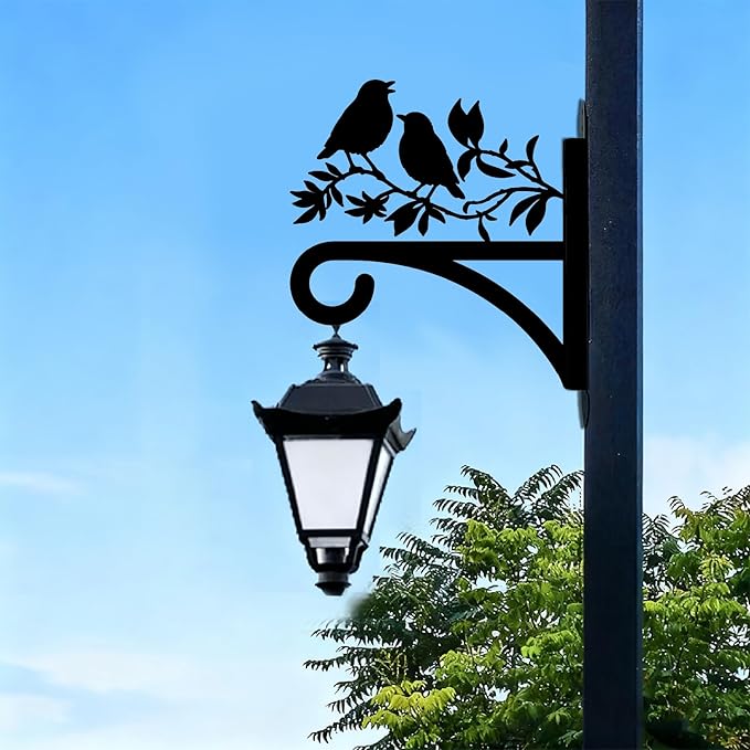 Bird Plant Hanger Iron Plant Brackets 10.6 x 11.3 Inch Black Tree Leaf Animal Silhouette Indoor Outdoor Decorative Basket Wall Mounted Hanging Bracket for Porch Garden Wind Chime Lantern
