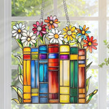 Jesuspirit - Window Hanging Suncatcher – Crystal Clear Acrylic & Wood Sun Catcher for Home Decor, for Women (Flower Book Library Decor, 8 Inches)