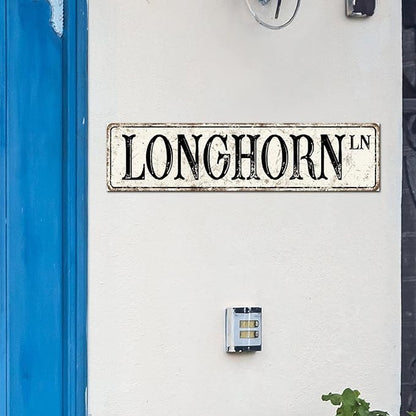 Madcolitote Rustic Longhorn Wood Signs Longhorn Custom Street Signs Metal Retro Wood Plaque Farmhouse Wall Art Wall Decor for Home Bars Clubs Cafes Man Cave Party 6x24in