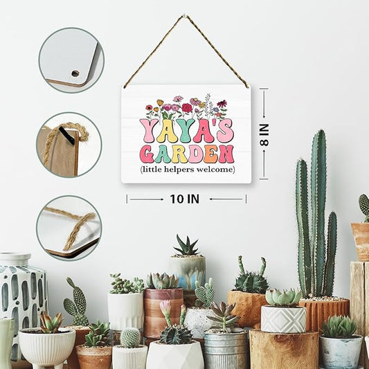 Yaya's Garden Wooden Sign Decor, Indoor Decoration Hanging Signs 8x10 Inches, Outdoor Garden Decor Yard Wall Hanging Decor Sign, Mothers Day Gifts Birthday Gifts for Mom Grandma