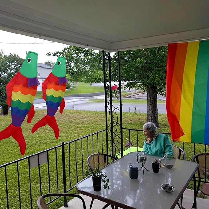 NOVWANG Rainbow Fish Windsock, 40Inch Rainbow Carp Windsock Wind Streamer Wind Sock Outdoor Hanging Decoration for Yard Garden Patio Boat Home Decoration