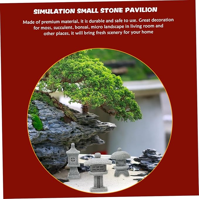 Milisten 3Pcs Pavilion Shaped Garden Decor Outdoor Micro Landscaping Ornament Weather Resistant Statues for Garden Balcony Unique Home Office Decoration