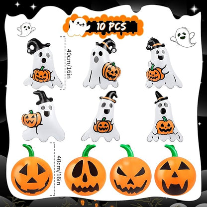 10 Packs 16 Inches Halloween Inflatable Pumpkin&Ghost Outdoor Decorations PVC Inflatable Hanging Pumpkin&Ghost Ornaments Blow Up Pumpkin&Ghost for Halloween Party Yard Garden Outdoor Decoration