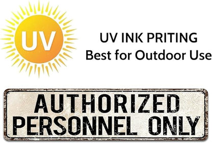 Standard Authorized Personnel Only Door/Wall Sign, Sign for Door, Ensures Public Do Not Enter Restricted Areas - Private Access/Authorized Personnel Only, 4x16 Inch Tin Sign