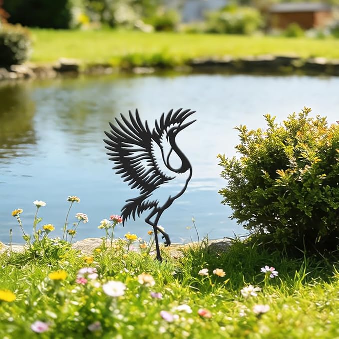 SUPERDANT Metal Crane Garden Decor for Outside Zen Bird Yard Stakes for Decorations Outdoor Statues Iron Art Stake Decorative Silhouette Lawn Ornament Patio Porch Farmhouse Decoration Gifts