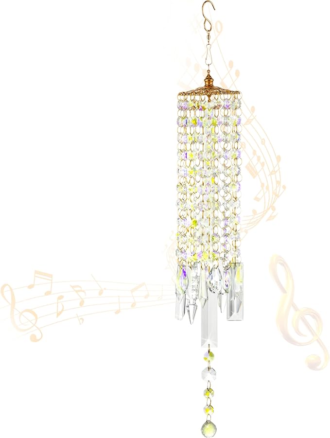 Crystal Wind Chimes for Outside with Rainbow Light Reflections Glass Bells and Rose Gold Alloy Hooks Indoor Outdoor Decor for Home Garden Patio Porch Birthday House Warming (Colorful)