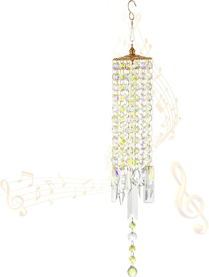 Crystal Wind Chimes for Outside with Rainbow Light Reflections Glass Bells and Rose Gold Alloy Hooks Indoor Outdoor Decor for Home Garden Patio Porch Birthday House Warming (Colorful)