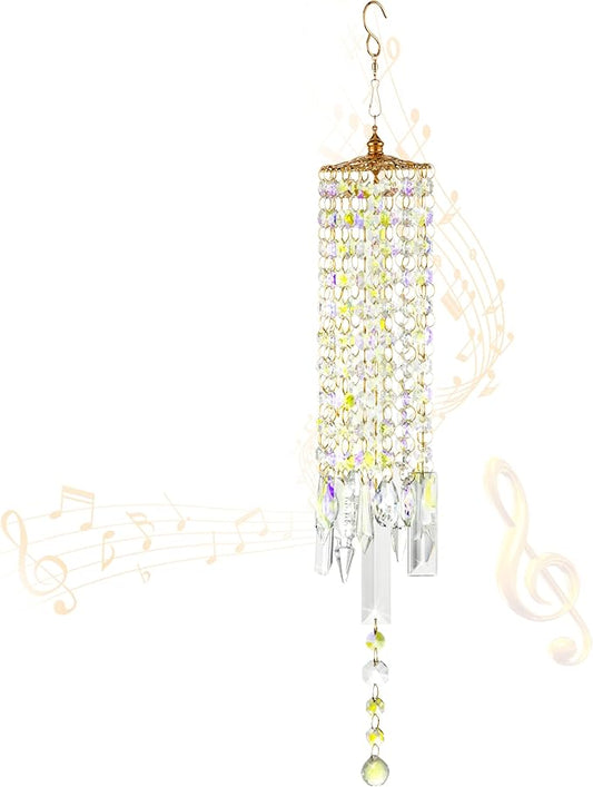 Crystal Wind Chimes for Outside with Rainbow Light Reflections Glass Bells and Rose Gold Alloy Hooks Indoor Outdoor Decor for Home Garden Patio Porch Birthday House Warming (Colorful)