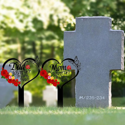 OZIO Memorial Plaque, Dad-b Color, Modern Style, Stainless Steel Metal, Heart Themed Memorial Grave Markers, 0.3x8x14 inches, Outdoor Floor Mount, Wide Cemetery & Garden Use