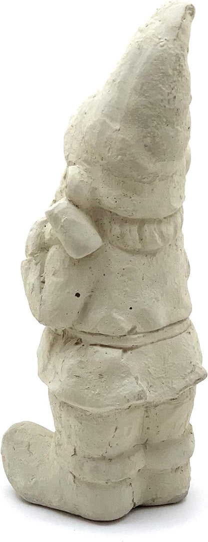 Garden Gnome with Mallet: Solid Durable Stone Statue with Vintage Texture. Sealed for Outdoors. Handcrafted USA. (Classic/White)