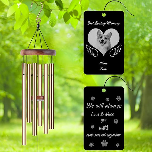 Personalized Custom Wind Chimes Memorial Engraved Gifts for Loss of Loved One Mother Dad Mom Dog Pet Customized Outdoor Sympathy Wind Chimes with Photo Text
