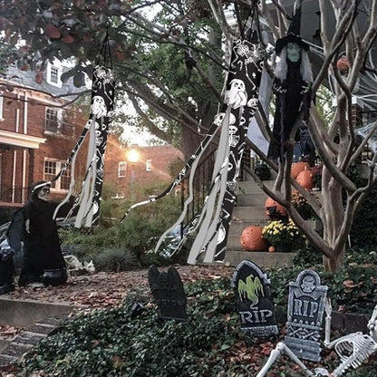 Jeiento 40 Inch Halloween Ghost With Pumpkin Garden Windsock - Halloween Themed Holiday Outdoor Hanging Decoration, 2 Piece Set