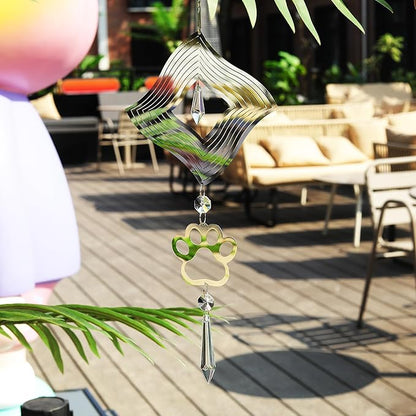 LONGSHENG - SINCE 2001 - Crystal Suncatcher Wind Spinner Pendant Hanging Silver Pet Footprints Ornament Rainbow Maker Garden Patio Sun Catcher Window Decor
