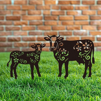 WADORN Cow Metal Outdoor Statues Silhouette, Funny Cow Metal Decorative Garden Stakes Cow Flower Silhouette Ornament Gifts Funny Outdoor Decor for Garden Backyard Patio Lawn Walkways Outdoor