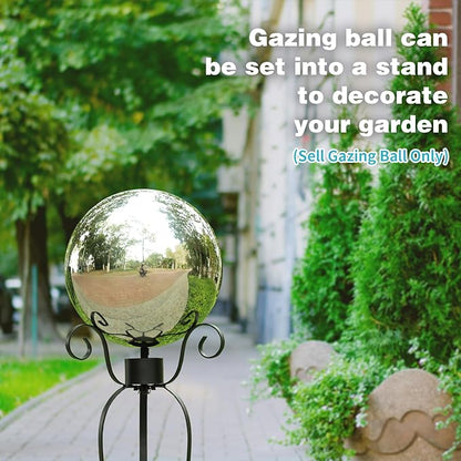 VCUTEKA Gazing Ball, 10" Stainless Steel Mirror Ball Reflective Garden Sphere, Gazing Globe for Home Garden Patio Lawn Outdoor and Indoor Decorative, Silver