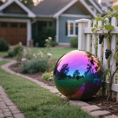 12 Inch Stainless Steel Gazing Ball, Garden Gazing Globe Mirror Ball, Polished Shiny Sphere for Garden Yard Outdoor, Swimming Pool Decoration (Rainbow)