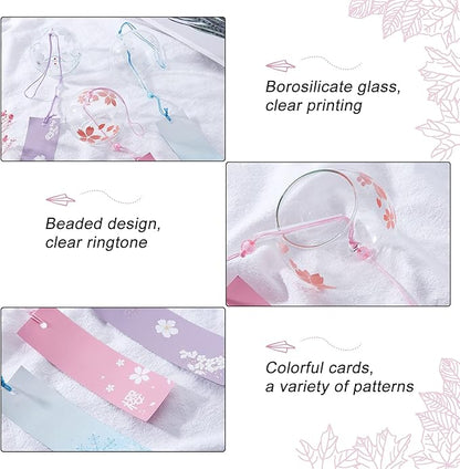 BENECREAT 3PCS Japanese Wind Chimes Pink/Blue/Purple Glass Wind Bells Handmade Pendants for Birthday Gift and Home Decoration