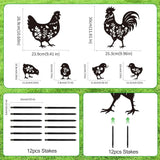 Chicken Garden Stake Outdoor Yard Decor – Set of 6 Metal Chicken Lawn Ornament, Women/Men Rooster Lover Gift, Weather-Resistant Silhouette Statues Yard Art for Patio