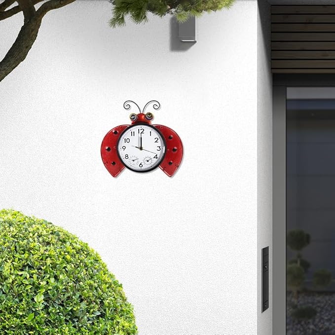 Outdoor Clock Silent Non-Ticking, Outdoor Wall Clocks with Thermometer & Humidity, Quartz Clocks Decor for Patio Garden Living Room